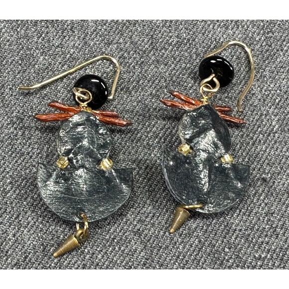 Vintage Handmade Mixed Material Hook Earrings - Picture 5 of 5